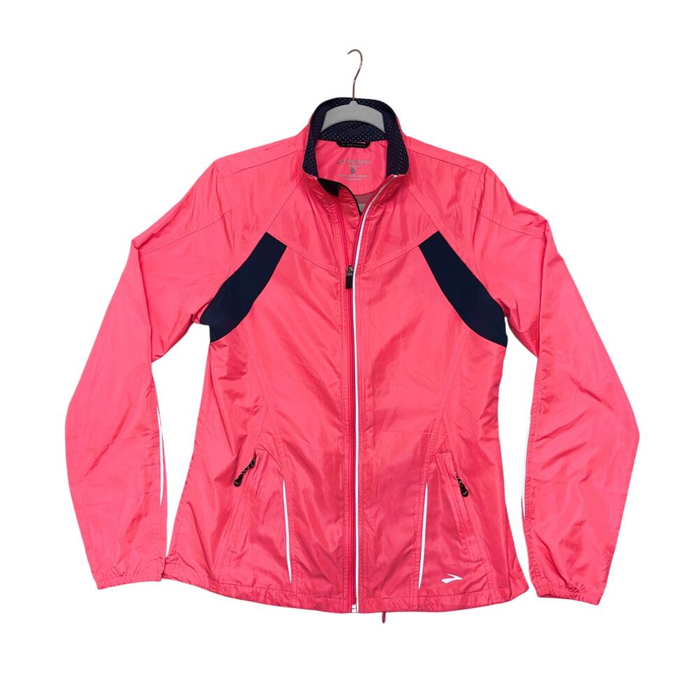 Brooks Jacket Medium Womens Pink Essential Run II Night Gear Reflective Athletic